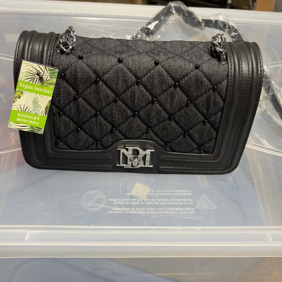 BADGLEY MISCHKA - Quilted & Beaded Denim Shoulder Bag - Picture 2 of 8